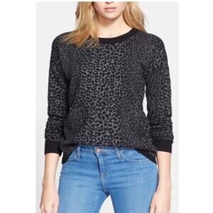 Joie Black & Grey Animal Print Wool Blend Crewneck Sweater